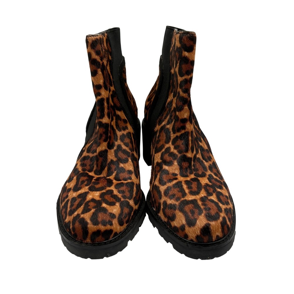 Crown Vintage Ankle Boots Womens 7M Leopard Excellent Calf Hair Lug Sole Booties